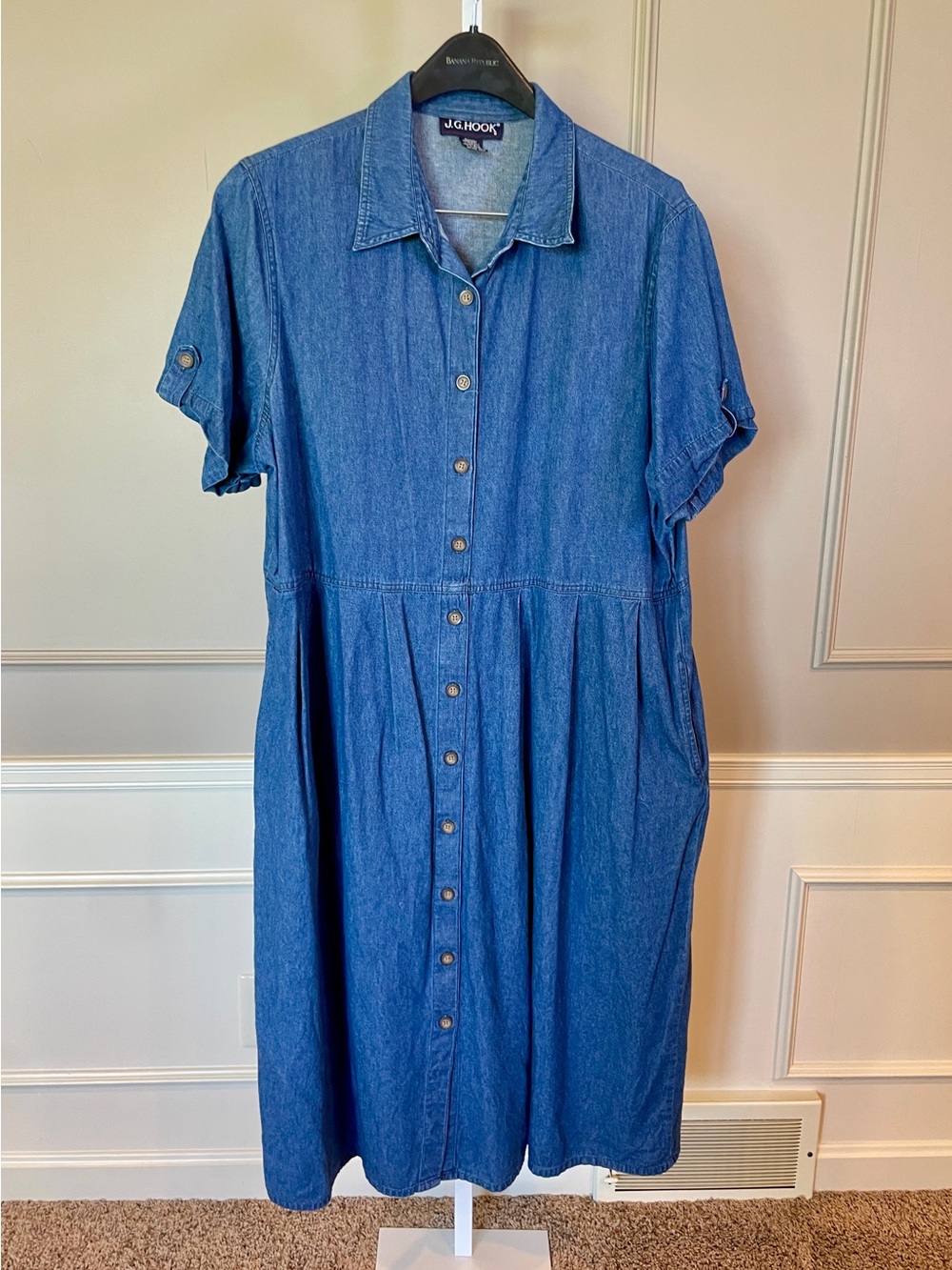 Vintage Jean Dress 90s J.G. Hook 20W Button Down Short Sleeve Pockets! Lagenlook